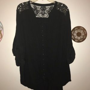 Embroidered Lace Button Front Blouse